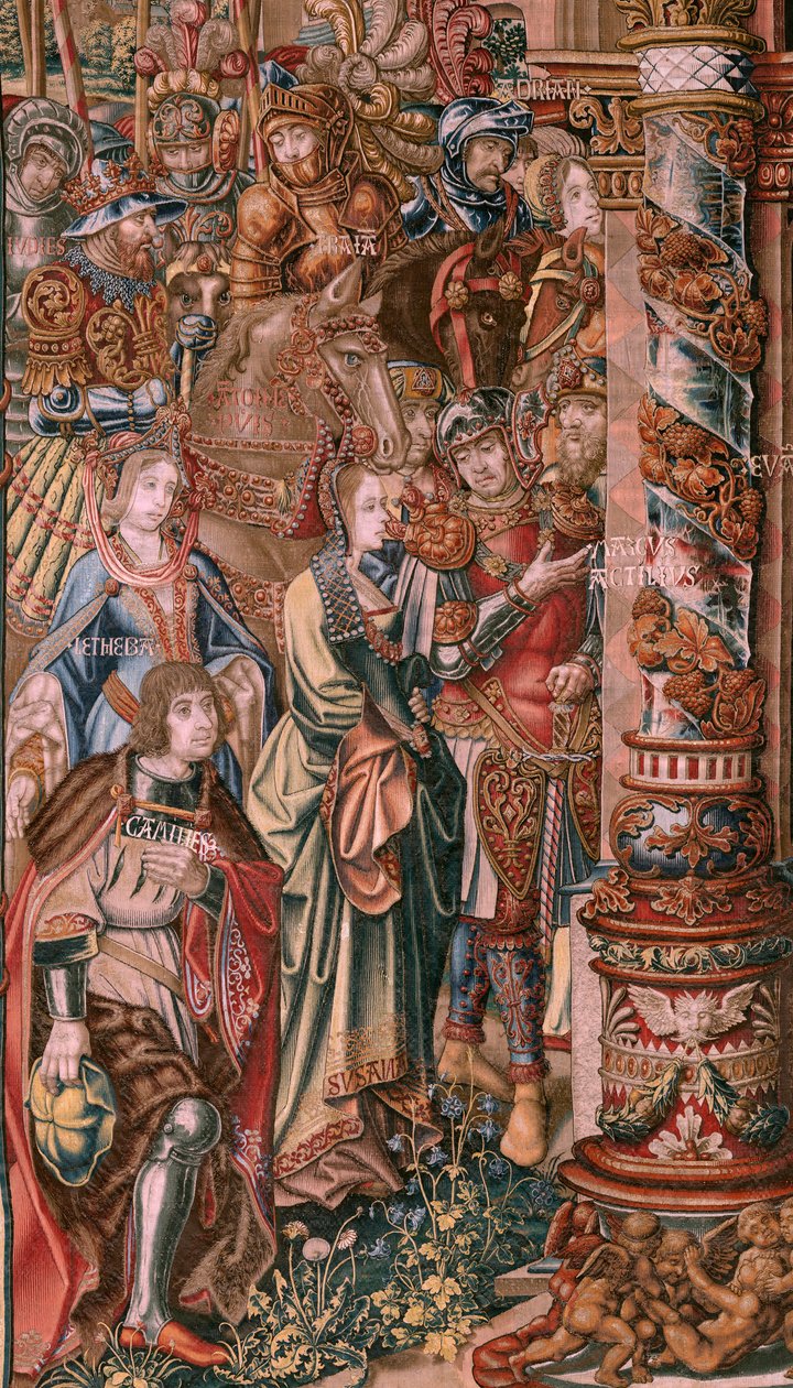 Flanderin kuvakudos. Sarja The Honours. Usko (La Fe). Ensimmäinen kuvakudos sarjassa. Mallisarjakuvapiirtäjät Bernard van Orleyn ja Jan Gossaertin (Mabuse) piiristä. Valmistus Pieter van Aelst, Bryssel. Noin 1550. Kangas Kulta, hopea, silkki ja villa. tekijältä Bernard van Orley