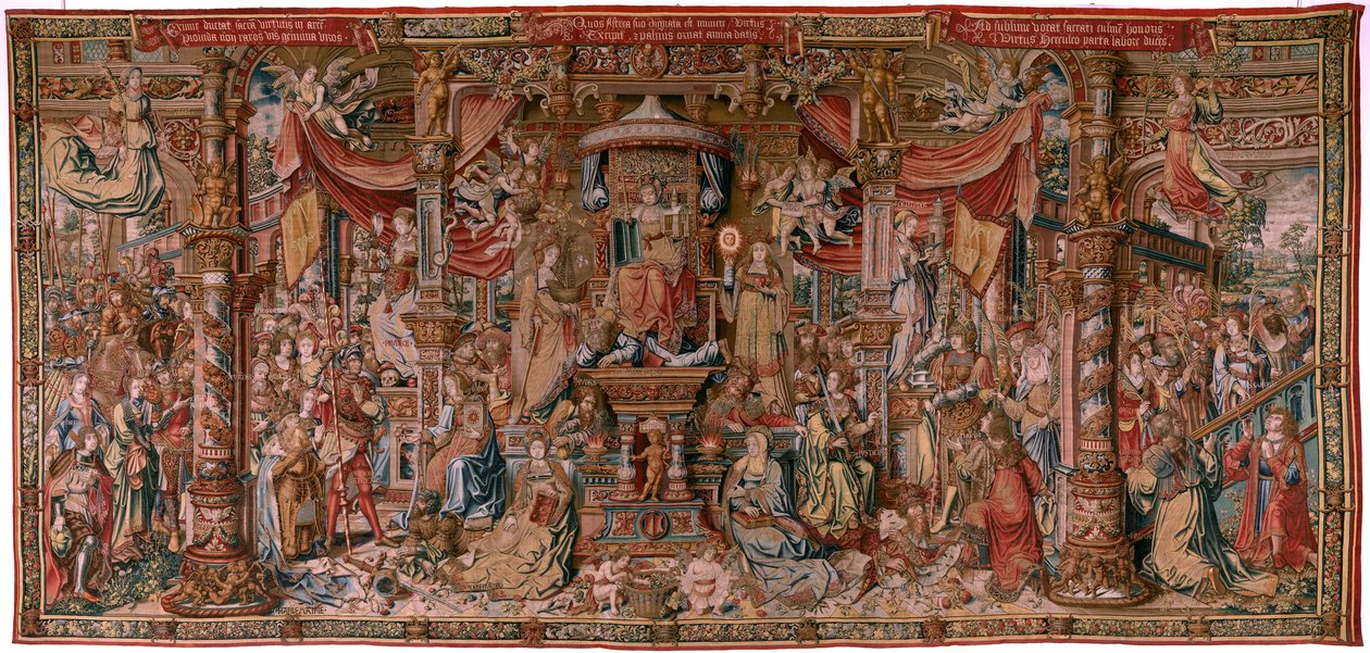 Flanderin kuvakudos. Sarja The Honours. Usko (La Fe). Ensimmäinen kuvakudos sarjassa. Mallisarjakuvapiirtäjät Bernard van Orleyn ja Jan Gossaertin (Mabuse) piiristä. Valmistus Pieter van Aelst, Bryssel. Noin 1550. Kangas Kulta, hopea, silkki ja villa. tekijältä Bernard van Orley