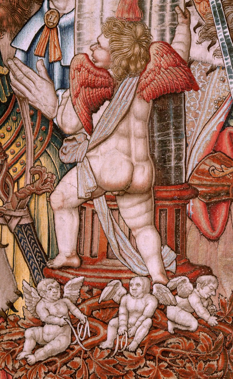 Flanderin kuvakudos. Sarja The Honours; Aatelisto (La Nobleza). Sarjan neljäs kuvakudos. Mallisarjakuvapiirtäjät Bernard van Orleyn ja Jan Gossaertin (Mabuse) piiristä. Valmistus Pieter van Aelst, Bryssel. Noin 1550. Kangas Kulta, hopea, silkki ja woo tekijältä Bernard van Orley