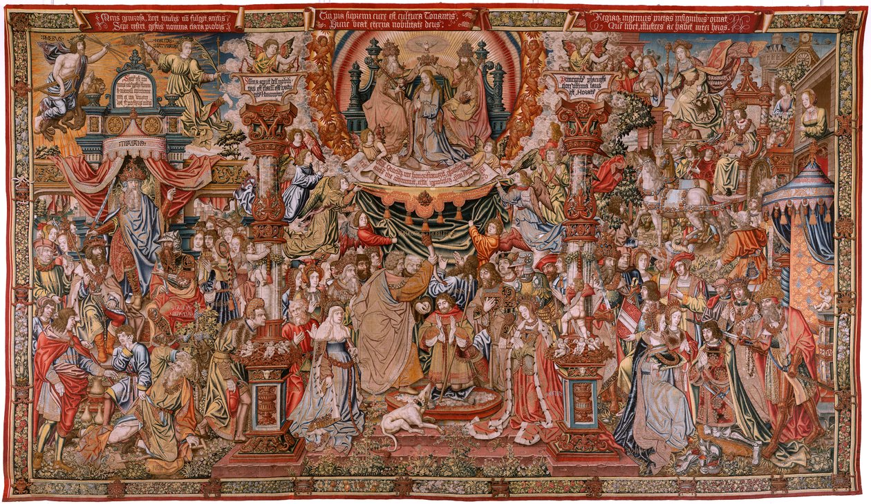 Flanderin kuvakudos. Sarja The Honours; Aatelisto (La Nobleza). Sarjan neljäs kuvakudos. Mallisarjakuvapiirtäjät Bernard van Orleyn ja Jan Gossaertin (Mabuse) piiristä. Valmistus Pieter van Aelst, Bryssel. Noin 1550. Kangas Kulta, hopea, silkki ja woo tekijältä Bernard van Orley