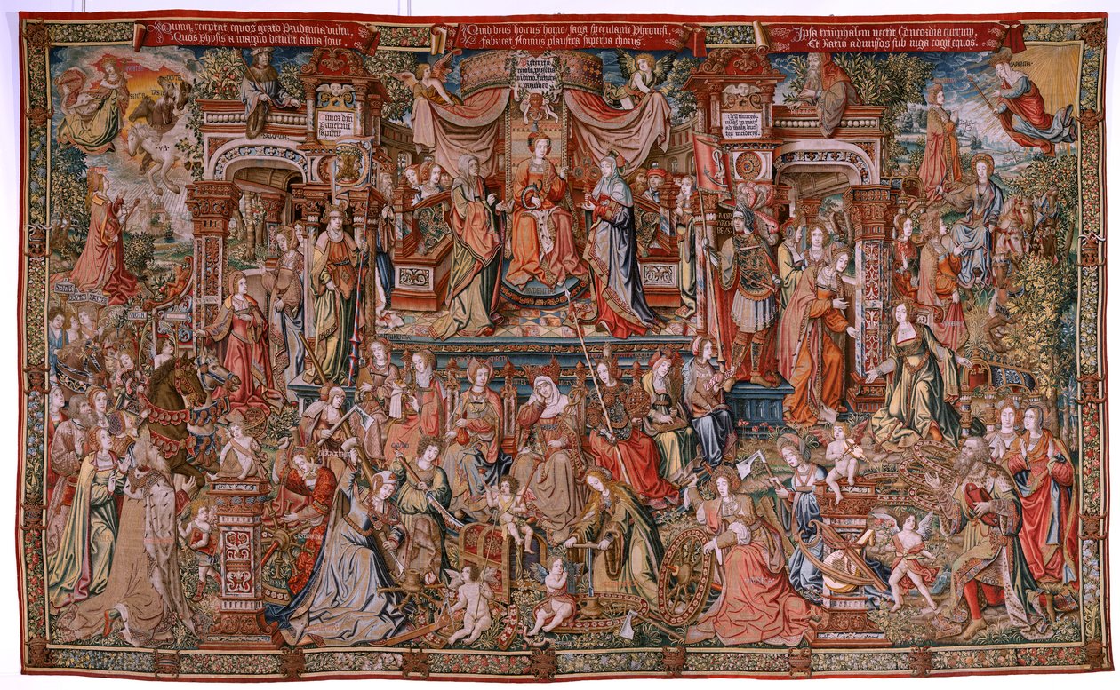 Flanderin kuvakudos. Sarja The Honours; Prudence (La Prudencia). Seitsemäs kuvakudos sarjassa. Mallisarjakuvapiirtäjät Bernard van Orleyn ja Jan Gossaertin (Mabuse) piiristä. Valmistus Pieter van Aelst, Bryssel. Noin 1550. Kangas Kulta, hopea, silkki ja w tekijältä Bernard van Orley