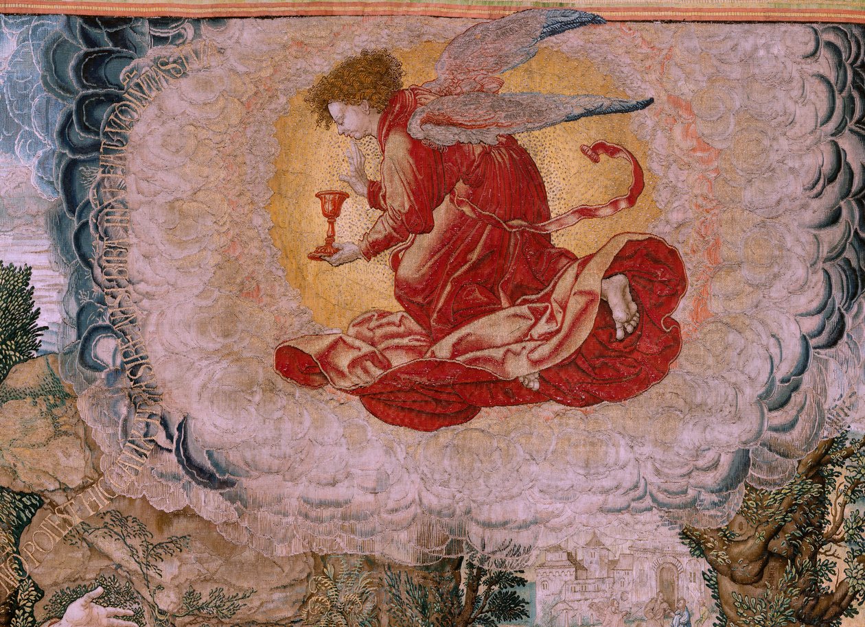 Flanderin kuvakudos. Sarja Kristuksen intohimo. Kristus Öljymäellä. Valmistus Pieter de Pannemaeker, Bryssel. Sarjakuvapiirtäjä Barend van Orley. noin 1518-1522. tekijältä Bernard van Orley