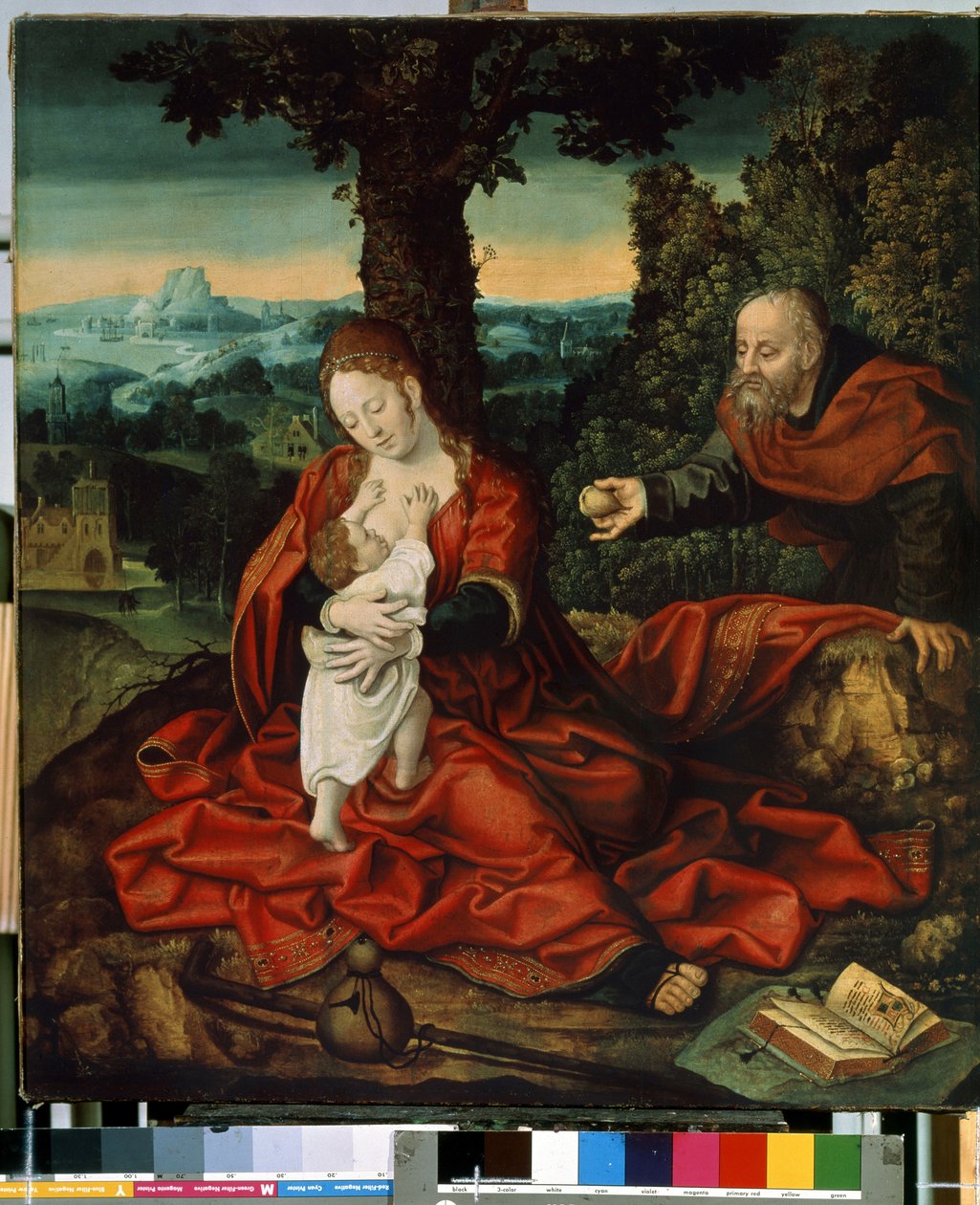 ""Le repos durant la fuite en Egypt"" (Lepää lennolla Egyptiin) Peinture de Bernard van Orley (Barend, Barent, Bernaert van Brussel tekijältä Bernard van Orley