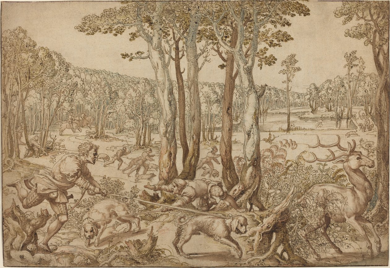 Maximilianin metsästys: Hirvenmetsästys (elokuu) tekijältä Bernard van Orley