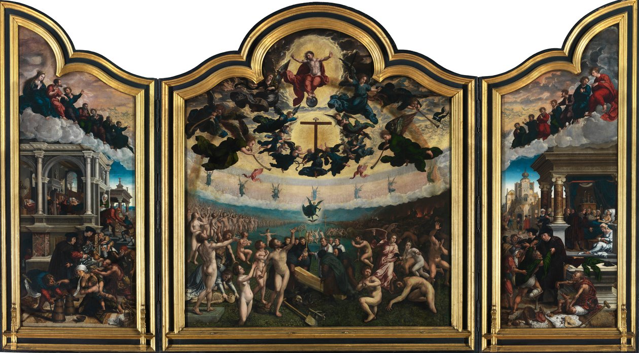 O Juízo Final e as Sete Obras de Misericórdia (óleo sobre painel) finlandês tekijältä Bernard van Orley
