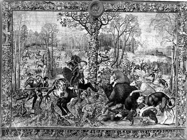 The Hunts of Maximilian, Capricorn: The Boar Hunt, 1521-33 (katso myös 70347-50) tekijältä Bernard van after Orley