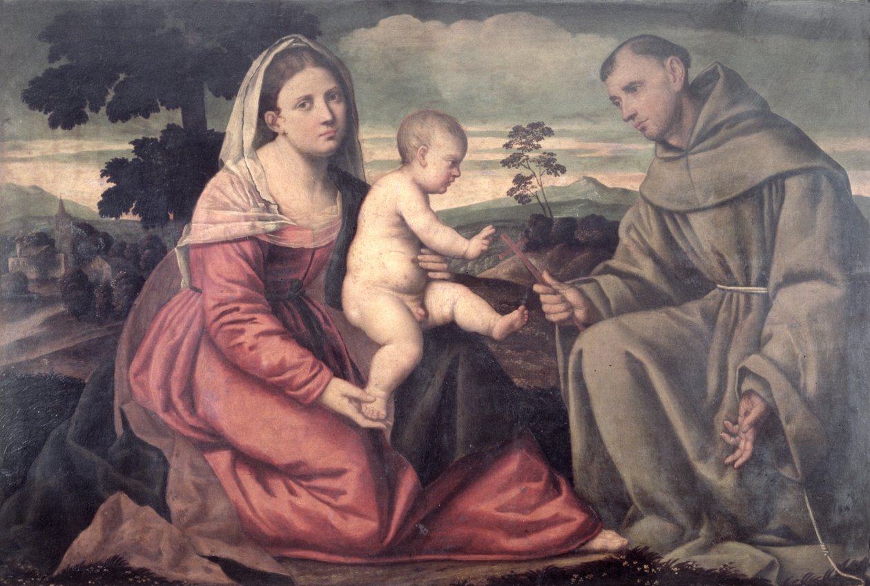 Madonna ja lapsi Pyhän Franciscuksen kanssa, n. 1540 (paneeli) tekijältä Bernardino Licinio