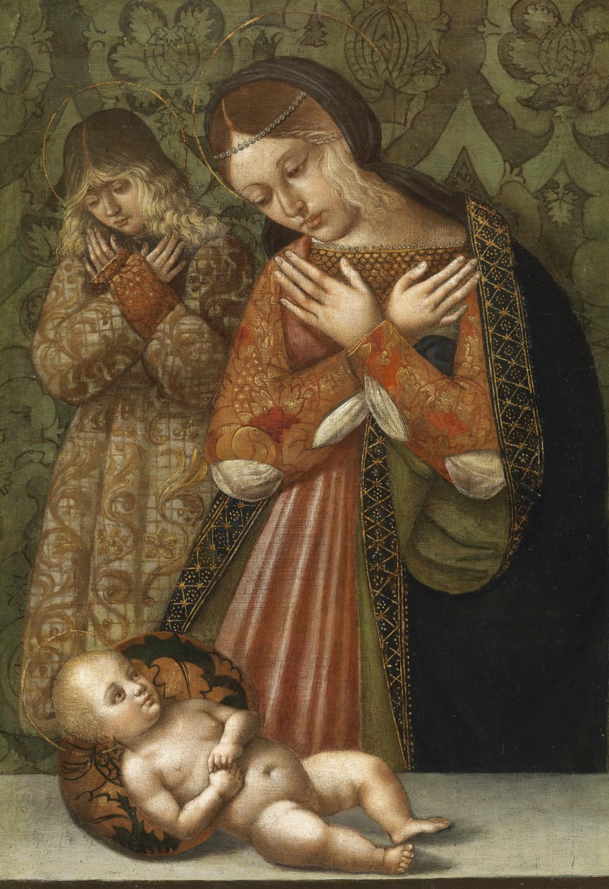 Maria und ein Engel elokuvassa Anbetung des Kindes tekijältä Bernardino di Bosio Zaganelli