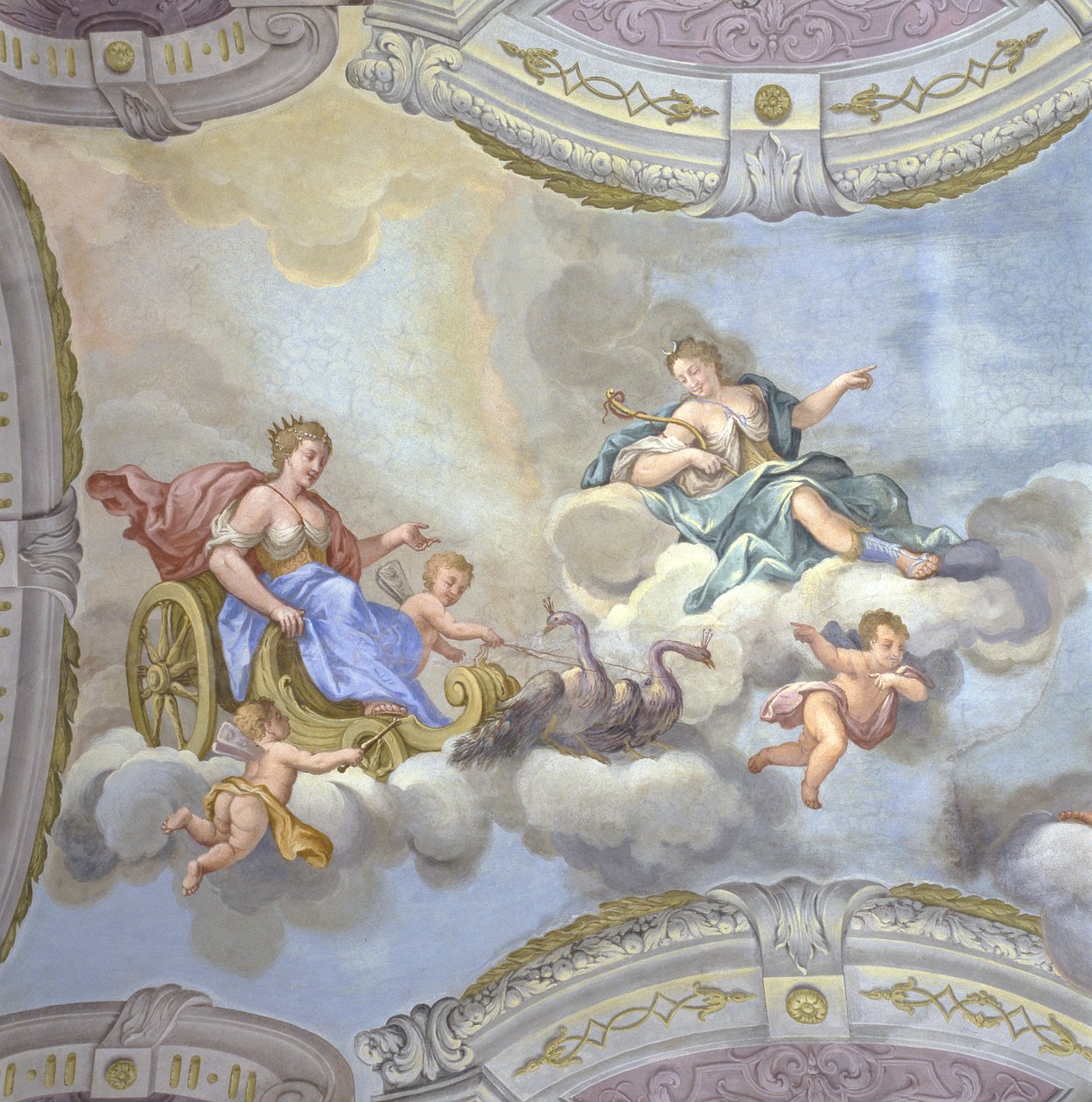 Juno ratsastaa vaunuilla, noin 1760 tekijältä Bernardino and Galliari Galliari