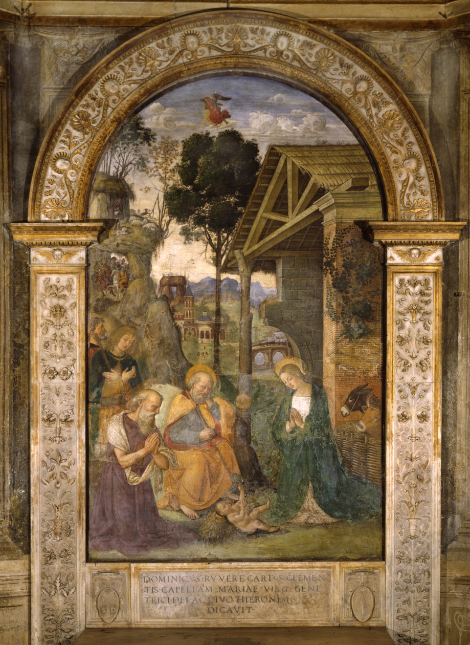 Lapsen palvominen, noin 1490 (öljy puupaneelille). tekijältä Bernardino di Betto Pinturicchio