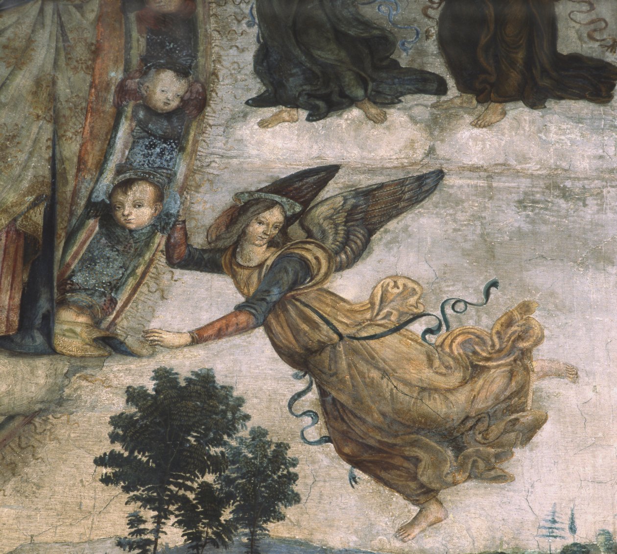 Yksityiskohta kohtauksia Marian elämästä, n. 1484-1492 fresko tekijältä Bernardino di Betto Pinturicchio