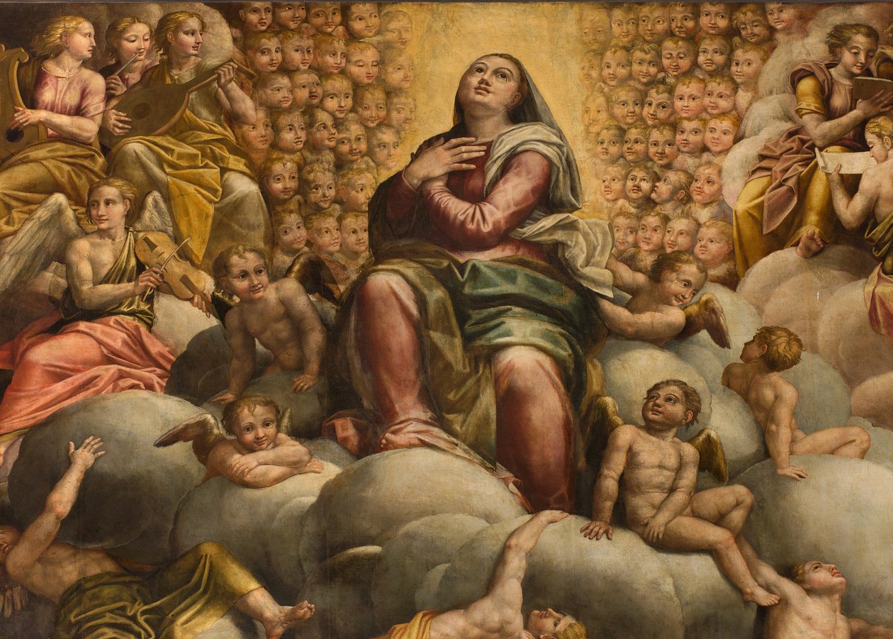Apse, Bernardino Gattin alttaritaulu nimeltä Il Sojaro, Giovanni Battista Trottin täydentämä IL Malosso, Neitsyt taivaaseenas tekijältä Bernardino Gatti