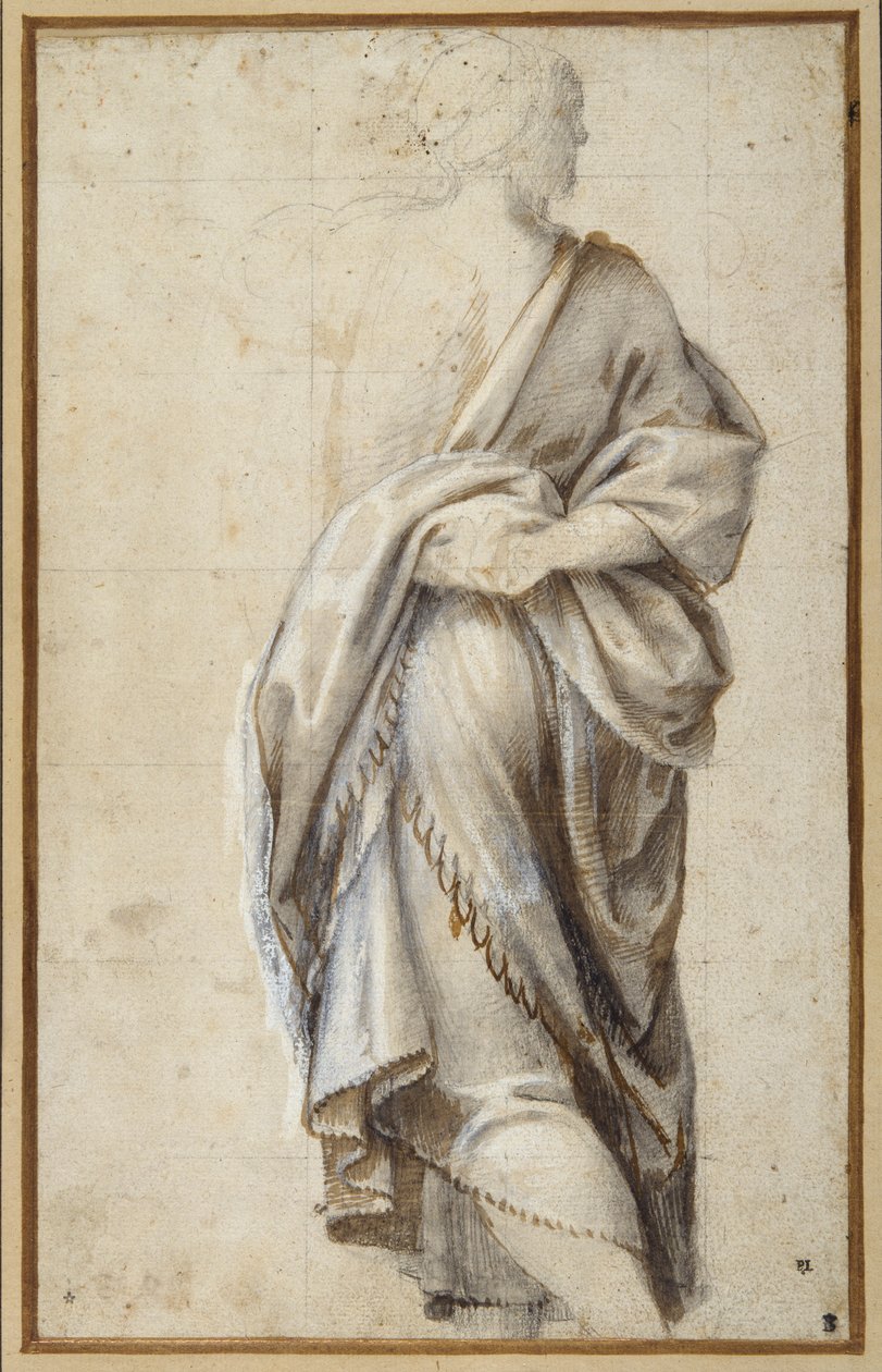 Tutkimus hahmosta Adoration of the Magi (kynä ja ruskea muste vartalonvärisellä paperilla) tekijältä Bernardino  Gatti