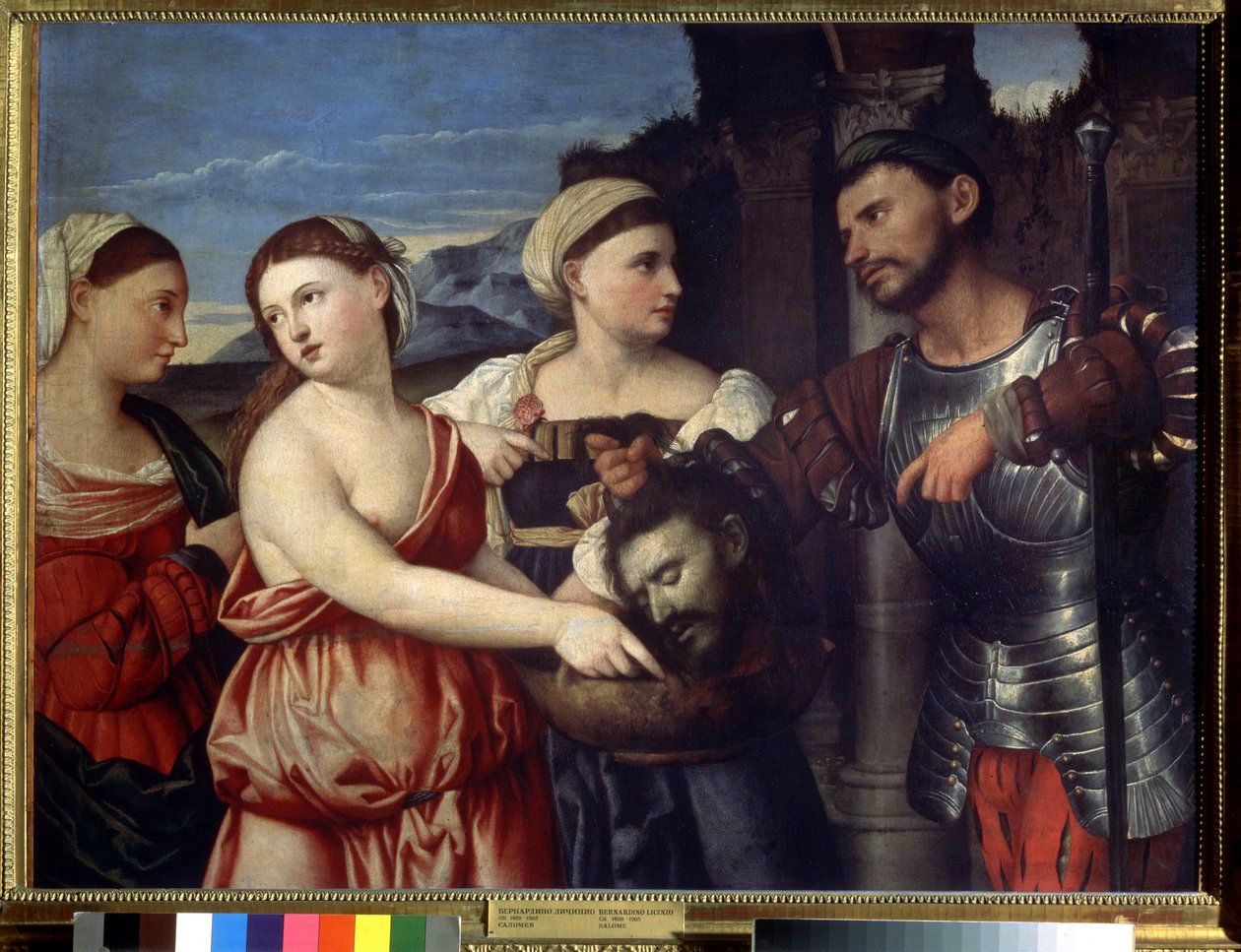 ""Salome"" Salome pitelee Pyhän Johannes Kastajan päätä. Bernardino Licinion (1489-1565) maalaus. 1500-luvun Pushkin-museo, Moskova tekijältä Bernardino Licinio