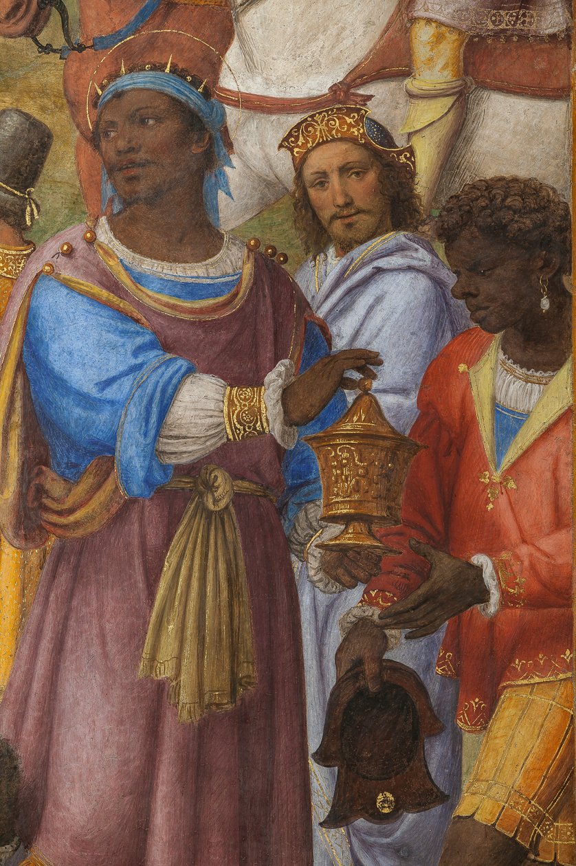 Yksityiskohta Kolmen viisaan palvonnasta, presbyteristä tai pääkappelista (fresko) tekijältä Bernardino Luini