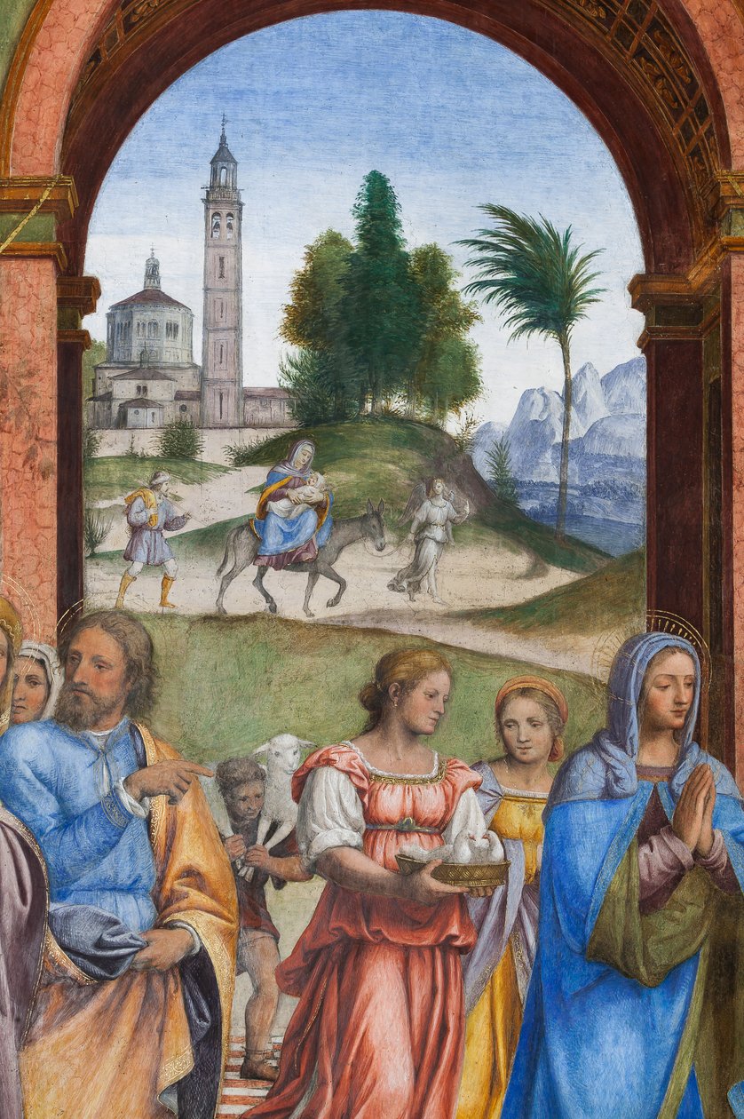 Yksityiskohta Jeesuksen esittelystä temppelissä (fresko) tekijältä Bernardino Luini