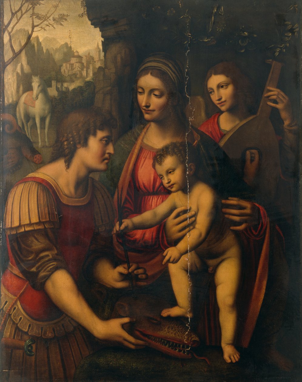 Madonna ja lapsi Pyhän Yrjön ja enkelin kanssa (öljy paneelissa) tekijältä Bernardino Luini