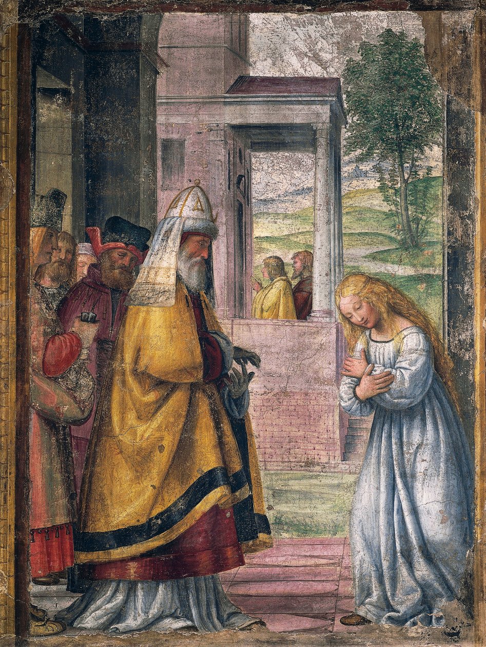 Maria jäähyväiset temppelissä, Bernardino Luinin (1480-1532) fresko Pyhän Joosefin kappelista Santa Maria della Pacen kirkossa Milanossa. tekijältä Bernardino Luini