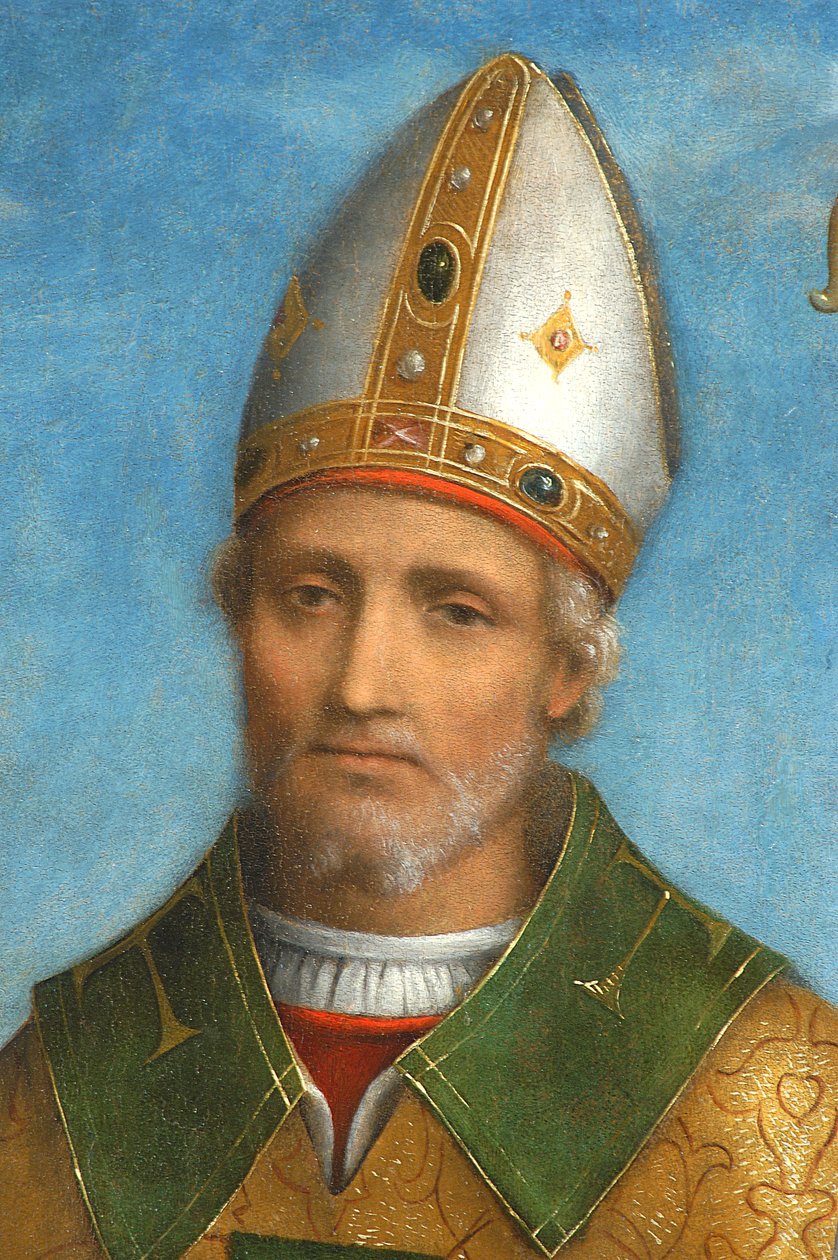 Saint Ambrose, 1520-22 (tempera aluksella) (yksityiskohta numerosta 3496310) tekijältä Bernardino Luini
