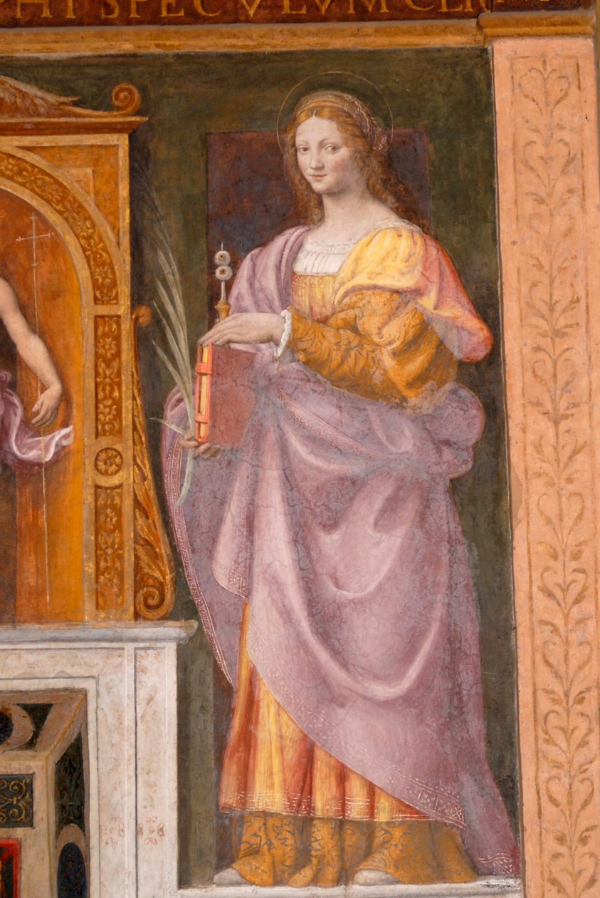Saint Lucia, Bernardino Luinin fresko Saint Maurice -kirkossa Maggioren luostarissa, Milano, Lombardia, Italia tekijältä Bernardino Luini