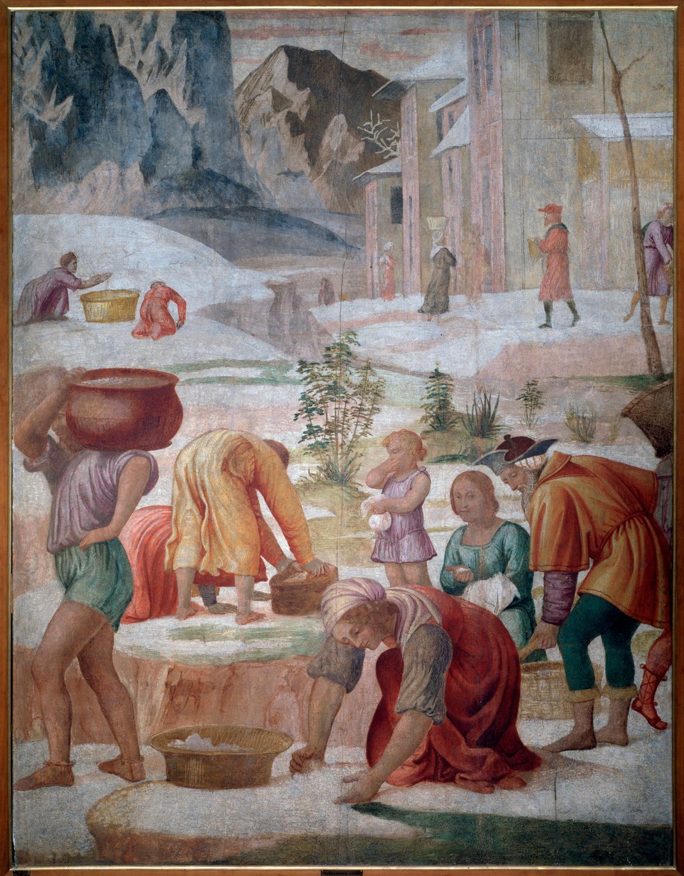 Mannan, israelilaisten kokoontuminen autiomaassa - Fresco tekijältä Bernardino Luini