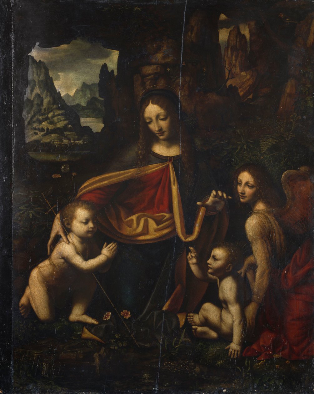 Neitsyt kalliot, Bernardino Luini (n. 1480-n. 1532), öljy puulle, cm 865x655, Santa Giustinan kirkko, Affori, Lombardia, Italia tekijältä Bernardino Luini