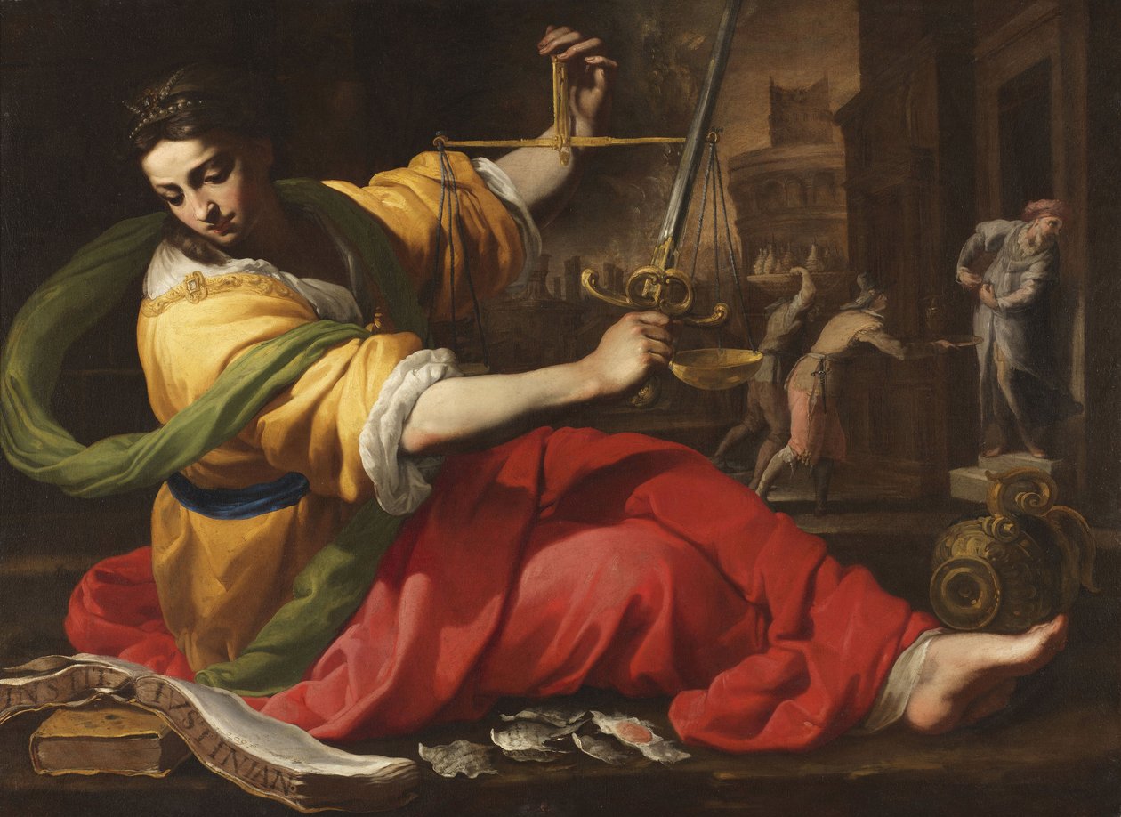 Allegorie de la Justice – oikeudenmukaisuuden allegooria, kirjoittanut Mei, Bernardino (1612-1676). Öljy kankaalle tekijältä Bernardino Mei