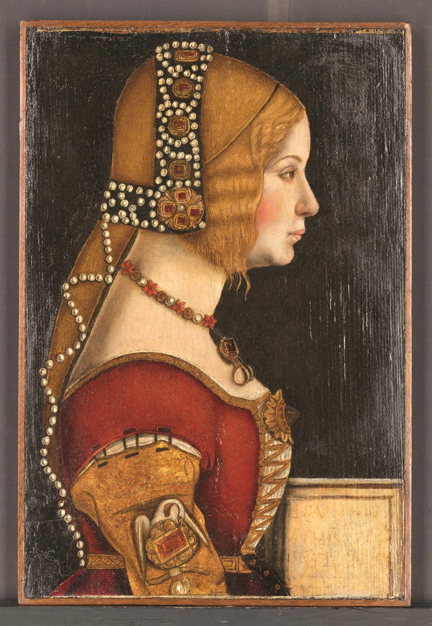 Muotokuva Milanon herttuattaresta Aragonian Isabellasta (1470-1524) (öljy paneelille) tekijältä Bernardino de