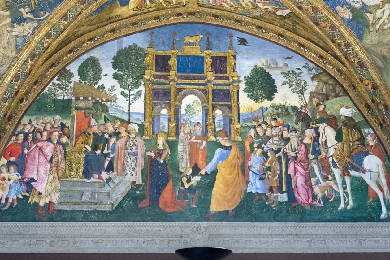 Pyhän Katariinan väittely, Pyhien sali, Borgia-huoneistot (fresko) tekijältä Bernardino di Betto (& studio) Pinturicchio