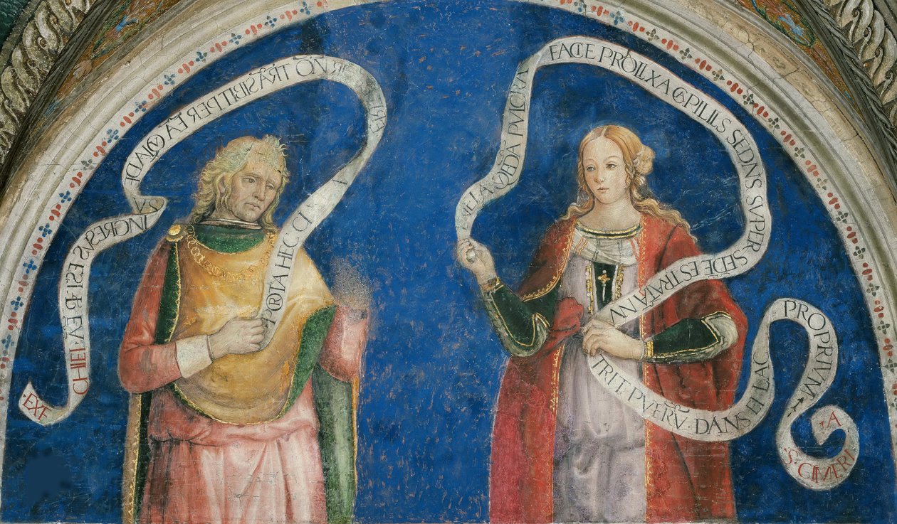 Le prophete Ezechiel et la sibylle cimmerienne - El profeta Ezequiel i la sibil·la cimmeria, de Pinturicchio, Bernardino, Taller de (1454-1513). Frescofinnish tekijältä Bernardino di Betto (workshop of) Pinturicchio