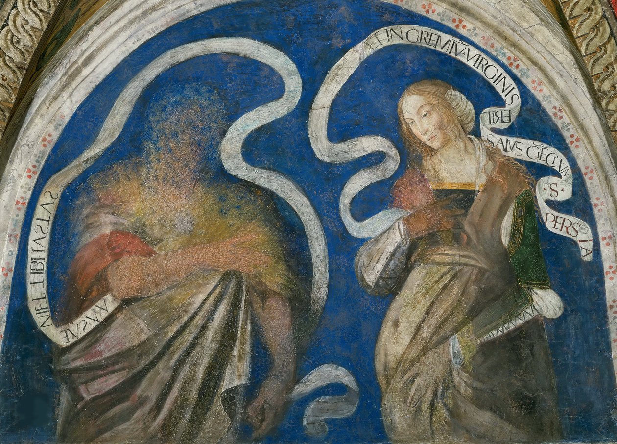 Le profeetta Zacharie et la sibylle persique (Sabbe) - Profeetta Sakarja ja persialainen Sibyla, kirjoittanut Pinturicchio, Bernardino, Workshop of (1454-1513). Fresko tekijältä Bernardino di Betto (workshop of) Pinturicchio