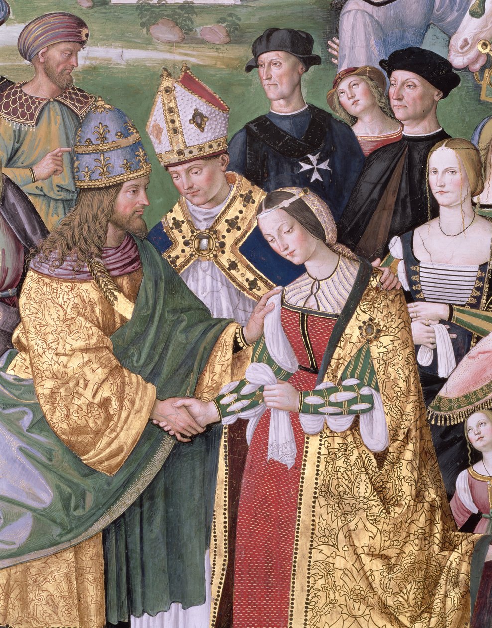Aeneas Sylvius Piccolomini (1405-64) esittelee Aragonian Eleonoran Fredrik III:lle (1415-93) tekijältä Bernardino di Betto Pinturicchio