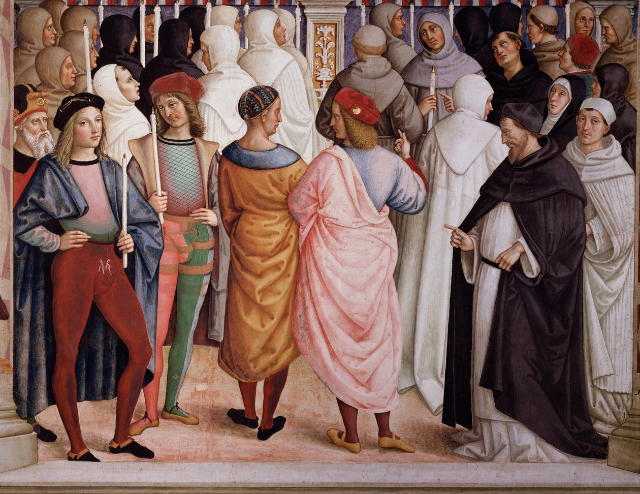 Pius II pyhitti Katariinan Sienan vuonna 1461. Yksityiskohta - Fresko tekijältä Bernardino di Betto Pinturicchio