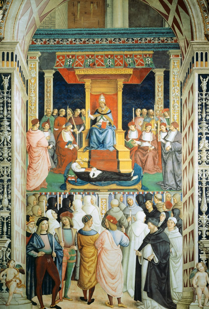 Pius II julisti pyhäksi Katariina Sienalaiseksi vuonna 1461 tekijältä Bernardino di Betto Pinturicchio
