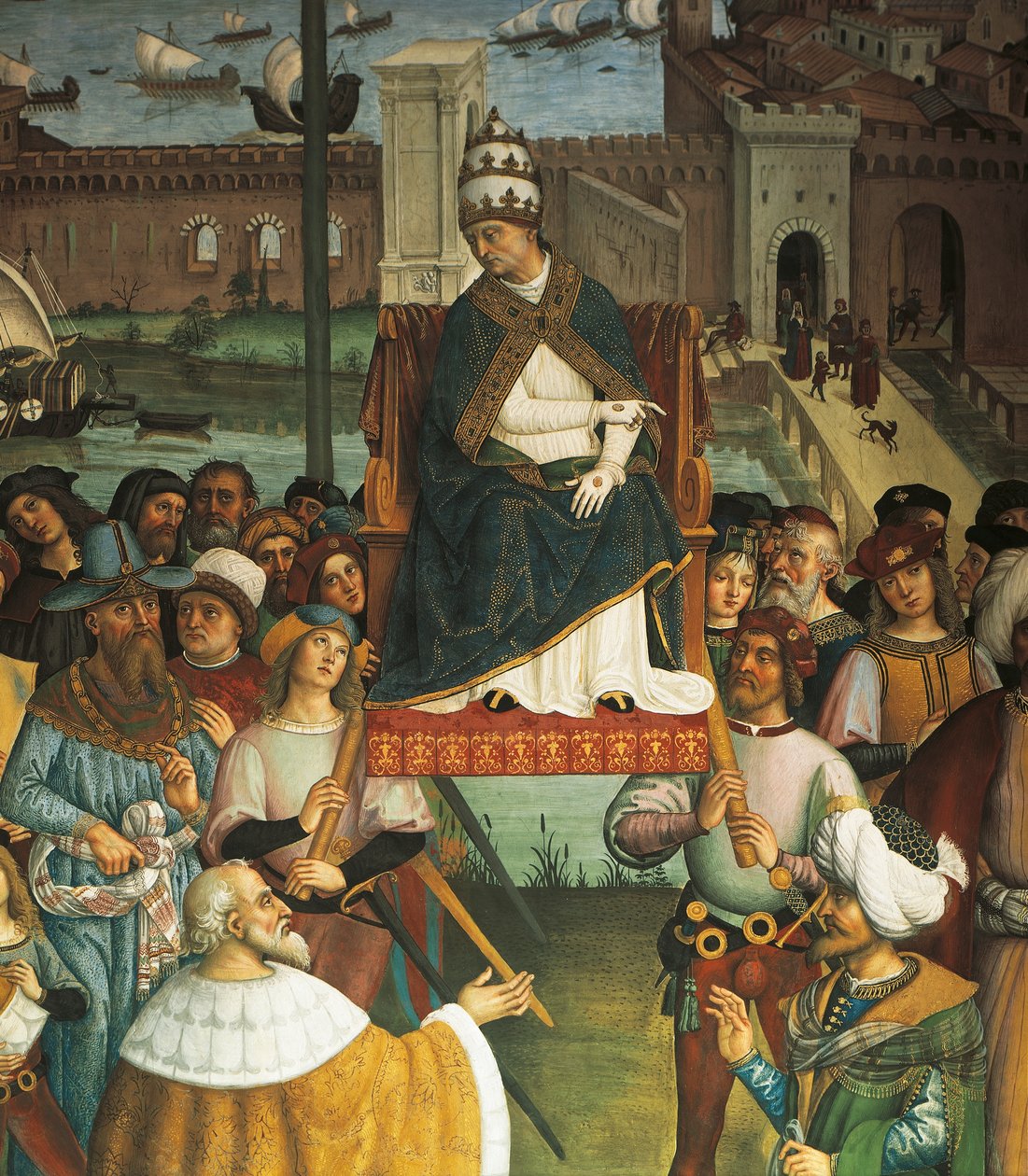 Pius II, yksityiskohta paavi Pius II Piccolominista saapuu Anconaan aloittamaan ristiretken tekijältä Bernardino di Betto Pinturicchio