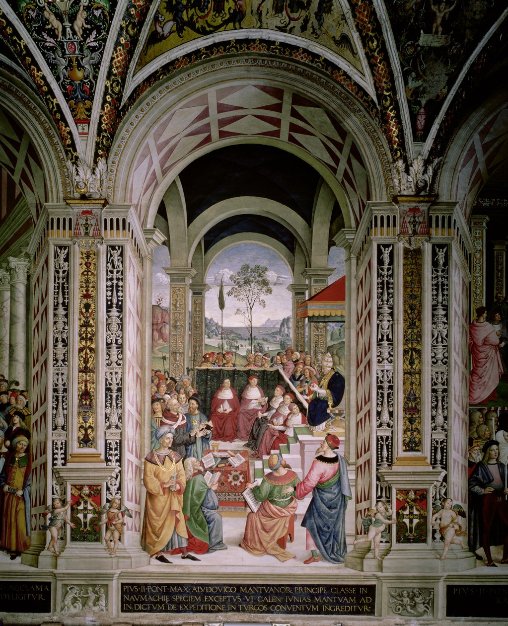 Paavi Pius II (1405-64) johtaa Mantovan valtiopäiviä vuonna 1459 tekijältä Bernardino di Betto Pinturicchio