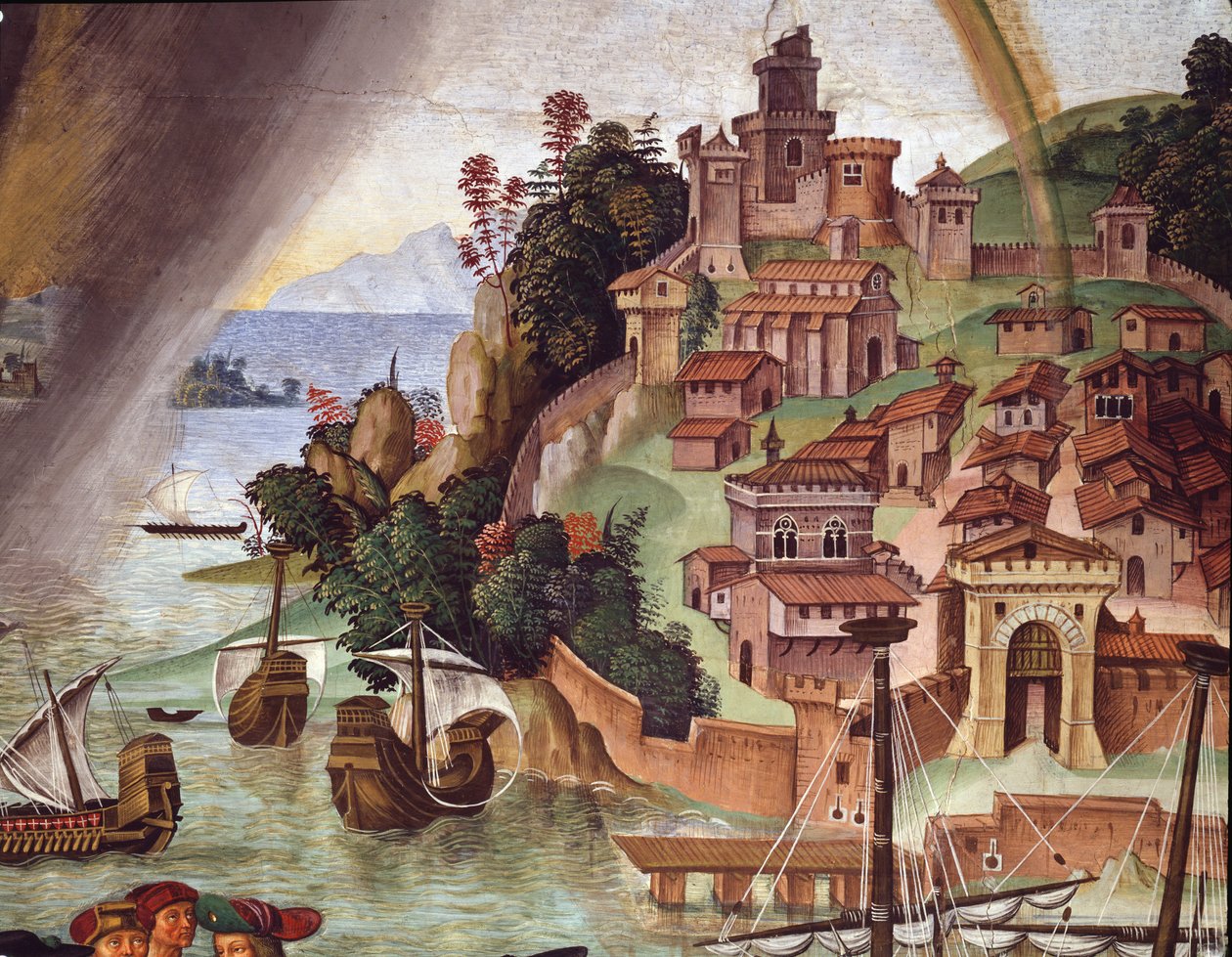Paavi Pius II menossa Baselin kirkolliskokoukseen. Yksityiskohta - Fresco tekijältä Bernardino di Betto Pinturicchio