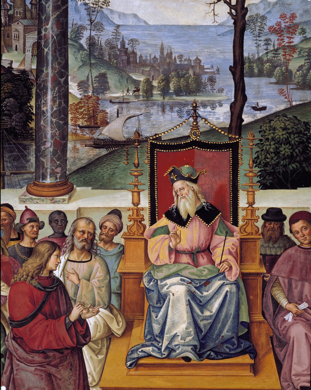 Paavi Pius II tapaa Skotlannin kuninkaan Jaakob I:n. Yksityiskohta paavi Pius II:n elämästä (Fresko tekijältä Bernardino di Betto Pinturicchio