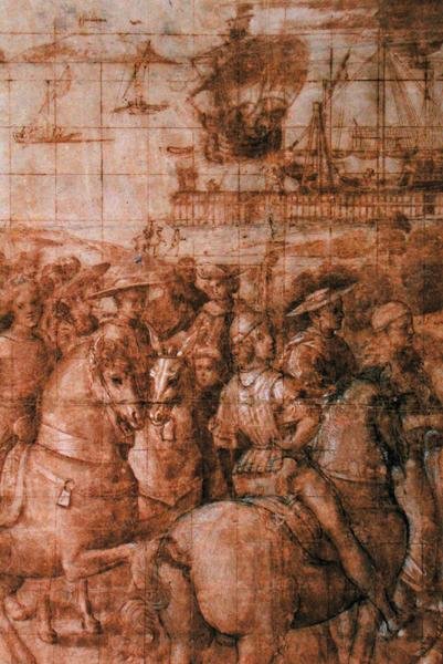 Valmisteleva sarjakuva elokuvaan "Aeneas Sylvius Piccolomini (1405-64) Matkat Baselin neuvostoon" (kynä ja muste paperille) (yksityiskohta) tekijältä Bernardino di Betto Pinturicchio