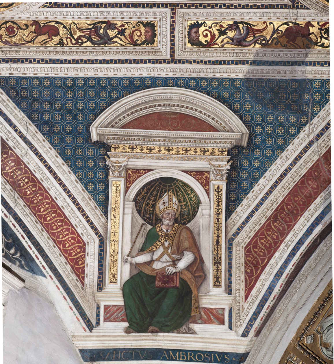 St Ambrose, yksityiskohta kirkon tohtoreista (fresko tekijältä Bernardino di Betto Pinturicchio