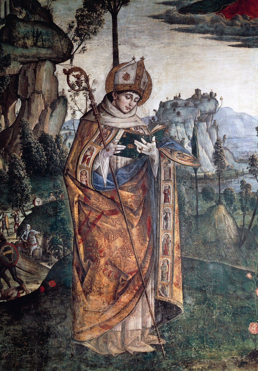 St Louis of Toulouse, yksityiskohta St Bernardinon kunniasta tekijältä Bernardino di Betto Pinturicchio