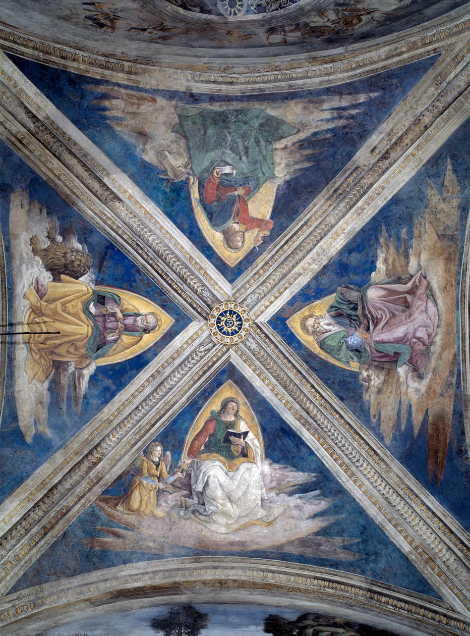 Tarina pyhä Bernardinista, evankelistat (Tetramorph) (Fresko, n. 1486) tekijältä Bernardino di Betto Pinturicchio