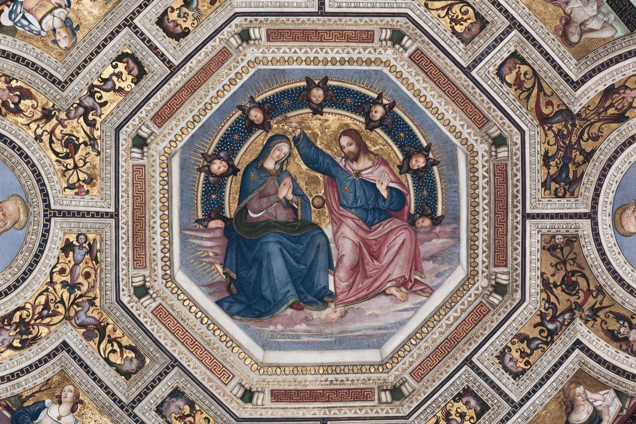 Pinturicchio (Bernardino di Betto) (1454-1513) Kuoron Neitsyt Voute -kuoron kruunaus - 1508-1510 Santa Maria del Popolon basilika (Santa Maria del Popolon kirkko), Rooma tekijältä Bernardino di Betto Pinturicchio
