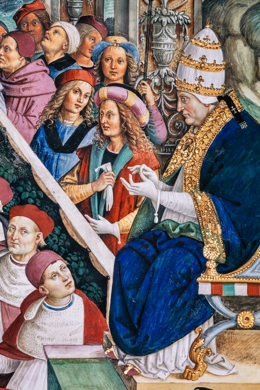 Piccolomini-kirjasto, lounaisseinä: " Pius II johtaa Mantovan valtiopäiviä 1. kesäkuuta tekijältä Bernardino di Betto Pinturicchio