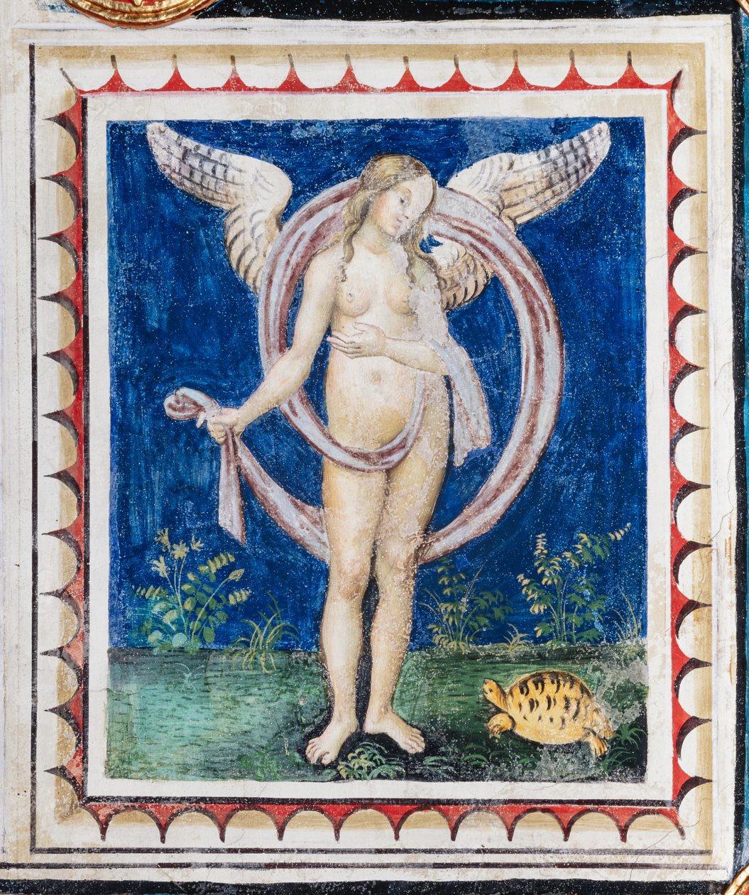 Piccolomini-kirjasto, katto, paneeli Providencen allegorialla, Bernardino di Betton fresko, joka tunnetaan nimellä Pinturicchio. tekijältä Bernardino di Betto Pinturicchio