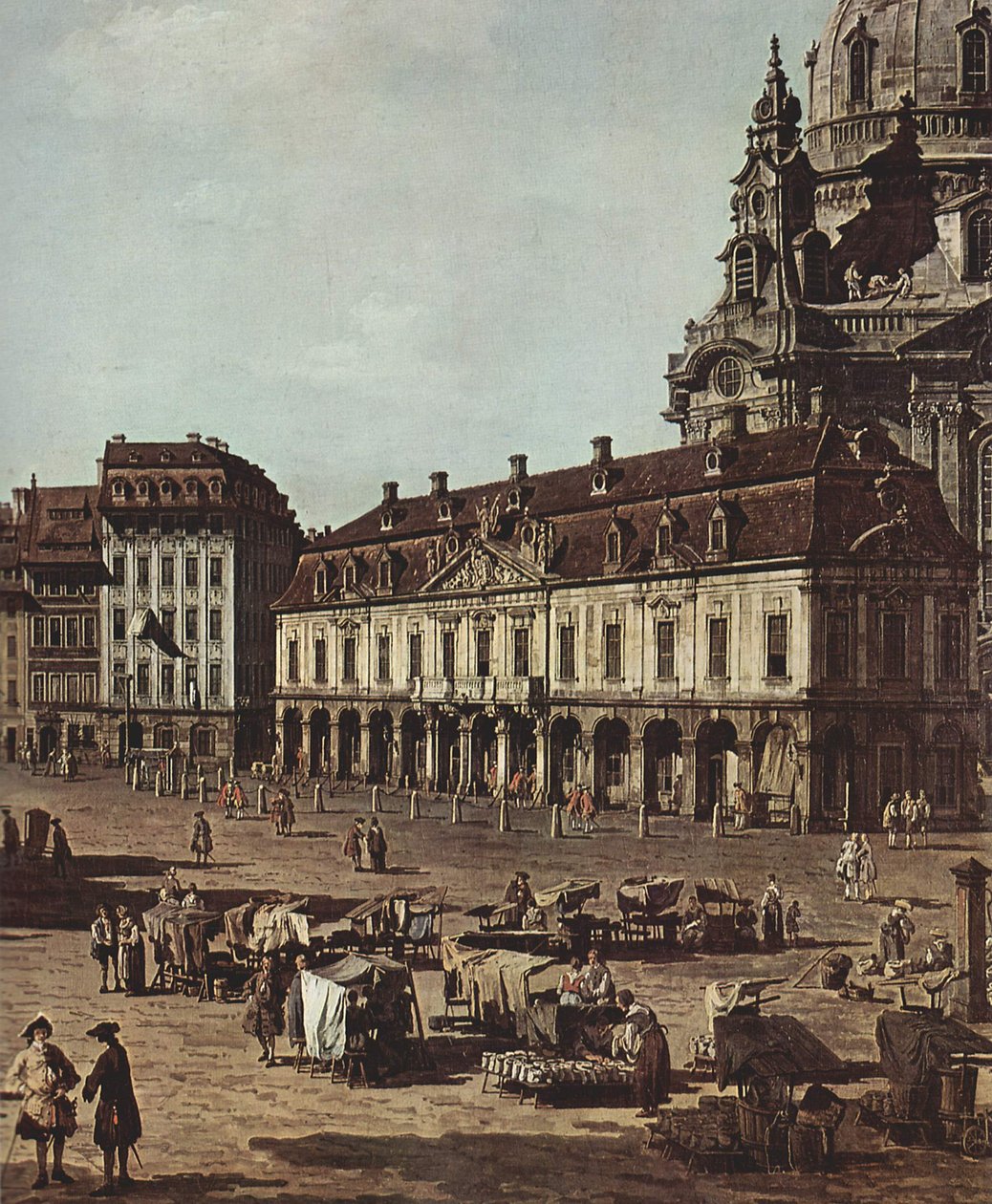 Ansicht von Dresden, Der Neumarkt von der Moritzstraße aus tekijältä Bernardo Bellotto