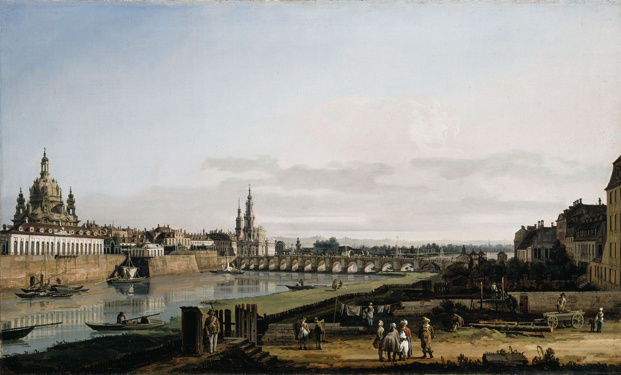 Dresden Elben oikealta rannalta Augustuksen sillan kanssa tekijältä Bernardo Bellotto