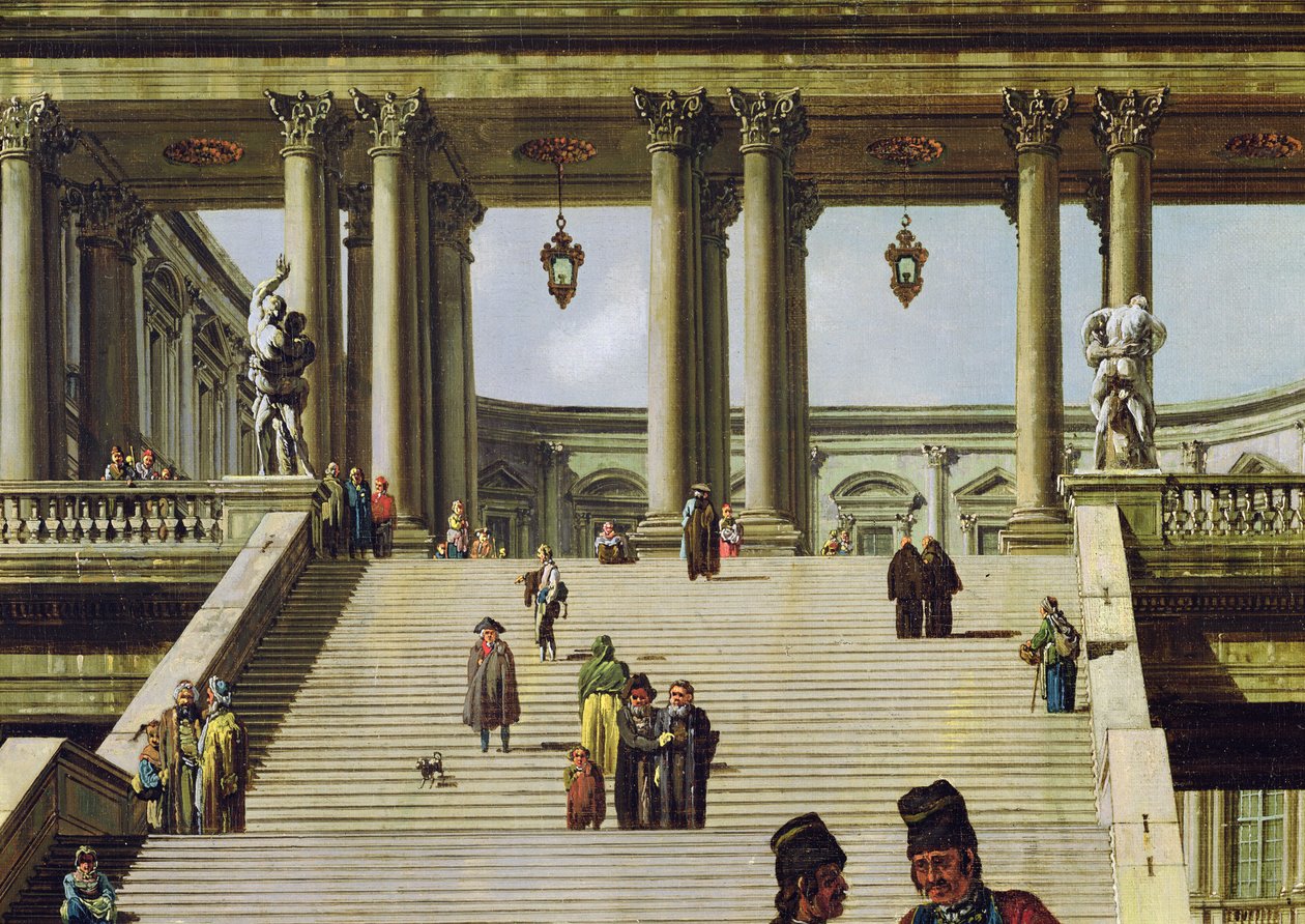 Ihanteellinen maisema palatsin portailla, 1762 (yksityiskohta 141300) tekijältä Bernardo Bellotto