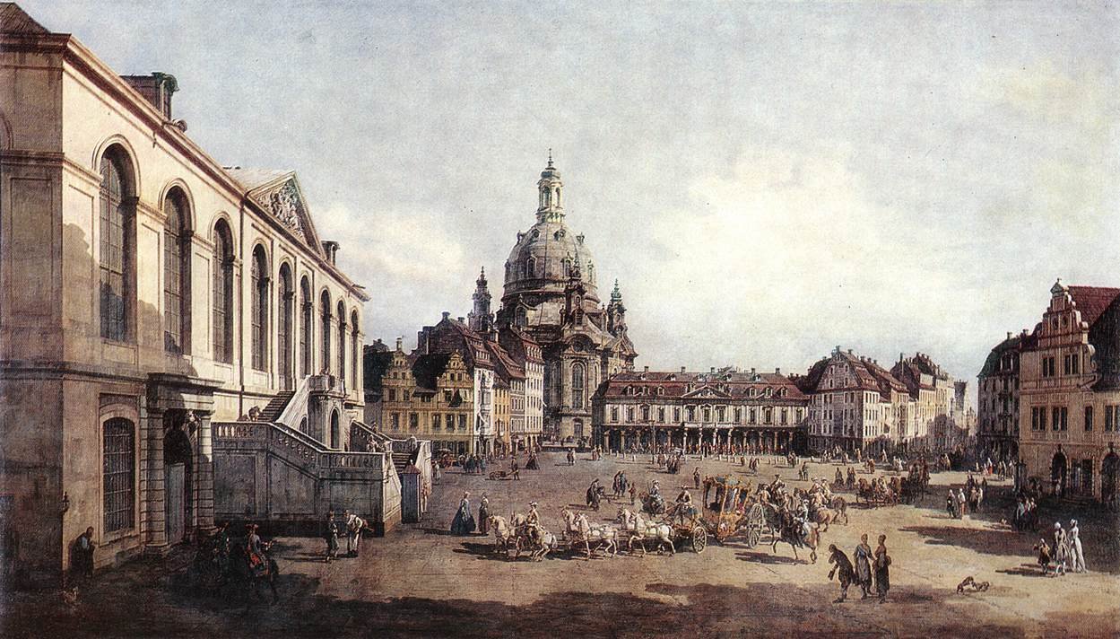 Uusi kauppatori Dresdenissä Jüdenhofilta tekijältä Bernardo Bellotto