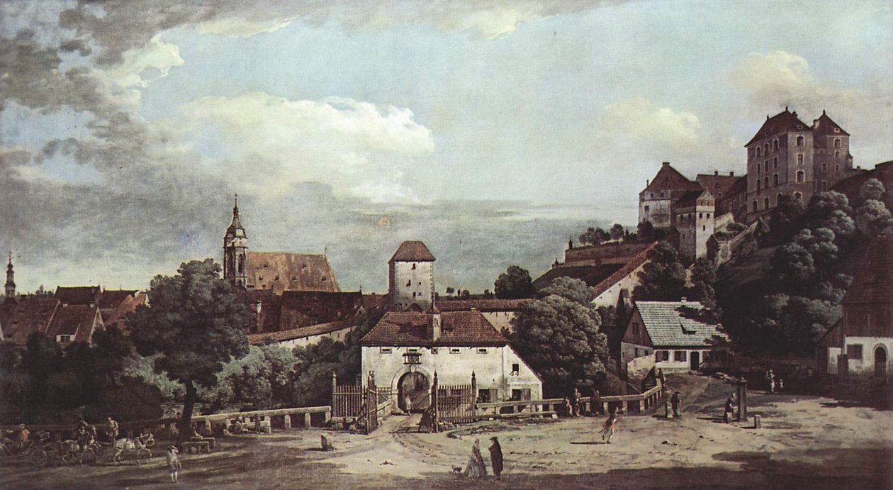 Pirna von der Südseite aus gesehen, mit Befestigungsanlagen und Obertor tekijältä Bernardo Bellotto